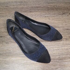 Brian Atwood Womens 7.5 Ballet Flats Blue Glitter Suede Pointed Toe Italy 421